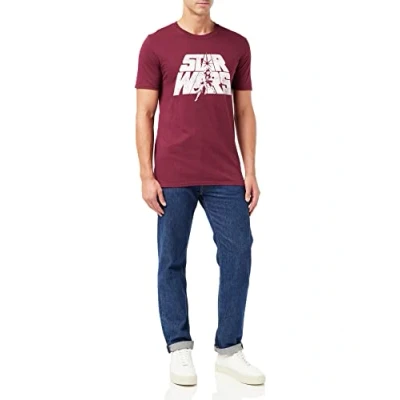 Image of Star Wars Men&#039;s Retro Logo T Shirt, Red (Burgundy), XX Large