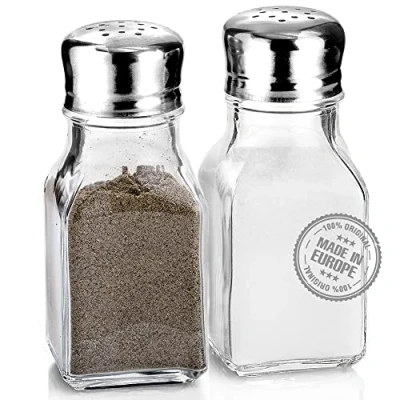 Image of CRYSTALIA Salt and Pepper Shakers Glass Set, 100% Lead Free Shaker with Stainless Steel Lids, Shaker, Spice Pots, Seasoning
