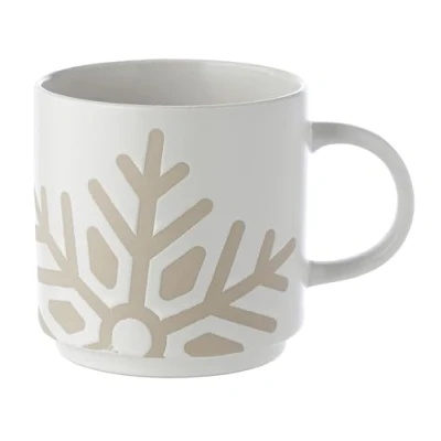 Image of Puckator Christmas Snowflake White Glaze Relief Stoneware Tea Coffee Mug Funny Home Accessories Cute Gifts for Girlfriend Large Mugs Men Women Hot Drinks Cups Presents Secret Santa Gift Cup Set