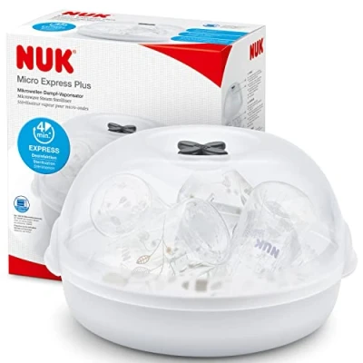 Image of NUK Micro Express Plus Microwave Bottle Steriliser Sterilises up to 4 Baby Bottles &amp; Accessories in Minutes Fits Most Microwaves Tongs for Hygienic Removal