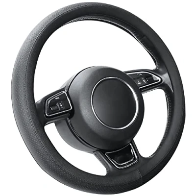 Image of SEG Direct Microfiber Leather Black Steering Wheel Cover For Prius Civic 35.5 36 cm
