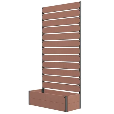 Image of Outsunny Garden Planter with Trellis for Climbing Plants, Vines, Flowers, Freestanding Raised Bed Garden, Outdoor, Patio, Box Drainage Gap, Light Brown