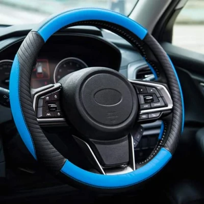 Image of Car Steering Wheel Cover Leather Soft Microfiber Universal Size M 37 38cm /14.5 15inch, Anti slip, Breathable, Blue