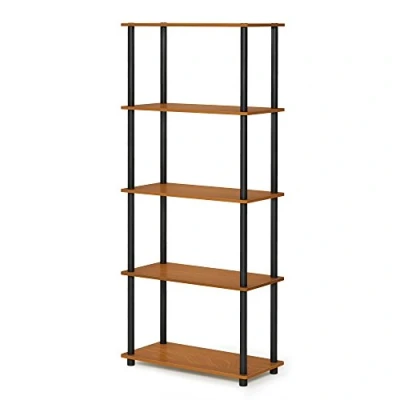 Image of Furinno Toolless Shelves, Wood, Light Cherry/Black, one size, 59.94 (W) x 145.8 (H) 29.46 (D) cm
