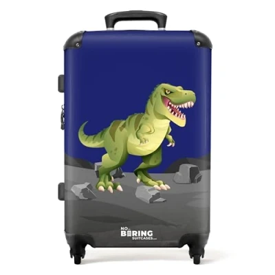 Image of NoBoringSuitcases.com® Children&#039;s Luggage Kids Suitcase for Boys Large Hard Shell Trolley on Wheels Green Dinosaur Big Muscles 26 28 inch 23kg