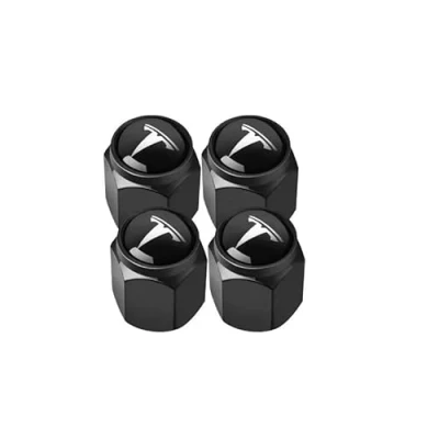 Image of 4pcs Car Tyre Valve Caps for Tesla Model S,Metal Corrosion Resistant Automotive Tyres Stem Dust Covers Screw On with Seal Auto Tire Accessories,Black