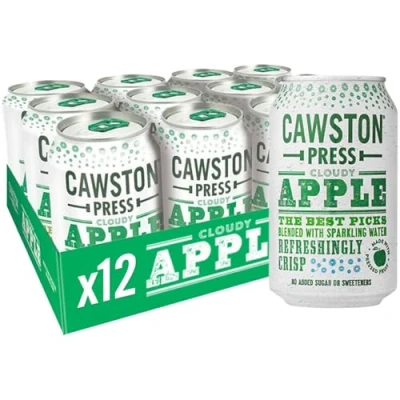 Image of Cawston Press Sparkling Cloudy Apple Fizzy Drink Blended With Water and Pressed (330ml x 12 cans) Gluten Free Vegan No Added Sugar
