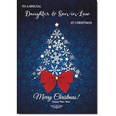 Image of doodlecards Daughter and Son in Law Christmas Card Blue Abstract Tree Large A4 Size for &amp; with Plain Envelope