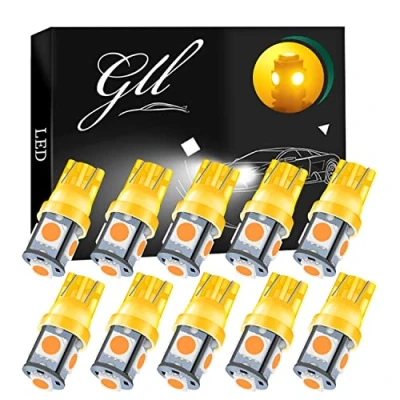 Image of GLL 501 LED Bulbs, Amber Yellow W5W T10 Bulbs 5050 5 SMD 120 Lumens Capless for Car Dome Lights Side License Trunk
