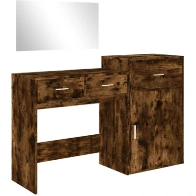 Image of vidaXL 3 Piece Dressing Table Set Smoked Oak Engineered Wood