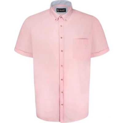 Image of KAM Mens Short Sleeve Premium Linen Mix Shirt Pink 3XL