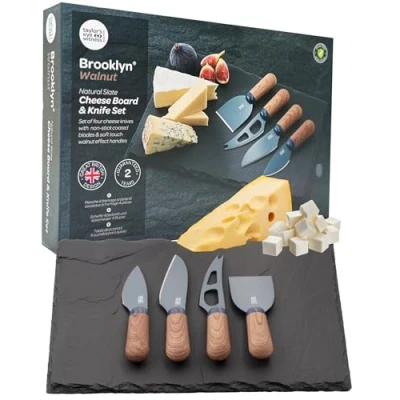 Image of Taylor&#039;s Eye Witness Brooklyn Slate Walnut Cheese Board &amp; Knife Set