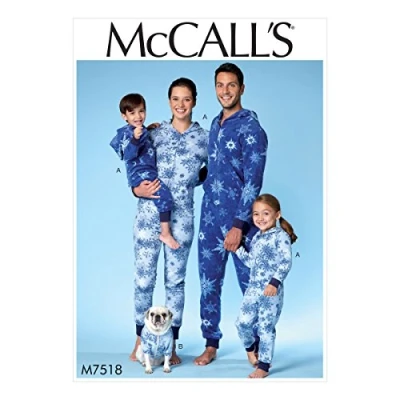 Image of Mccall&#039;s Patterns 7518 Adult,Mens/Misses/Boy&#039;s/Girls/Child Jumpsuit and Dog Coat,Sizes S XL, Tissue, Multi Colour, 17 x 0.5 0.07 cm