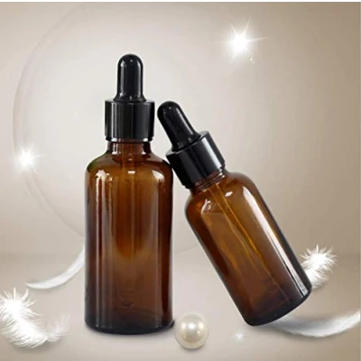 Image of 2 x Brown Amber Glass Bottles With Rubber Dropper Pipette E Juice/Beard Oil (50ml)