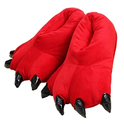 Image of IXITON Adults/Kids Plush Animal Paw Claw Shoes,Unisex Funny Green Dinosaur Slippers for Indoor,1 5,red