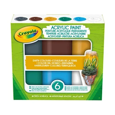 Image of CRAYOLA 6 Acrylic Tempera Paints, Sunset Colours in Resealable Jars Ready to Use for School and Leisure Earth /