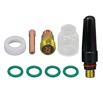 Image of RIVERWELD TIG Stubby Gas Lens Collet Body 17GL116 10N23S 1.6mm Pyrex Glass Cup 6# Ø10mm 57Y03 Medium Back Cap Kit WP 17 18 26 Welding Torch 9pcs