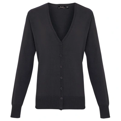 Image of Premier Womens/Ladies Cotton Acrylic V Neck Cardigan (Charcoal) Size 16 UK