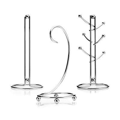 Image of Kilo Classic Mug Tree, Paper Towel Holder and Banana Stand Set Chrome 34cm, Chrome, One Size