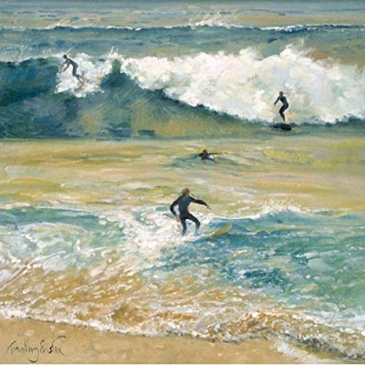 Image of Lovely Artistic Male Blank Greeting Card From the Classics Range Surfers on Crest by Timothy Easton For Him Suitable Birthdays and Other Occasions (MG 340524KZH)