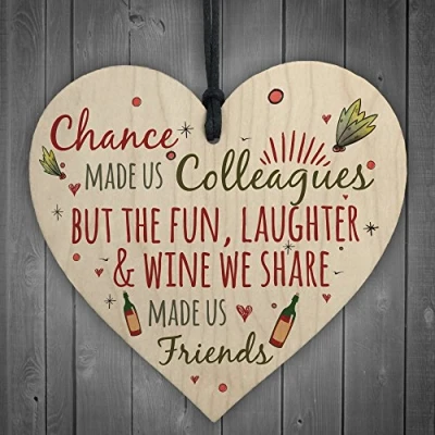 Image of RED OCEAN Colleagues Fun, Laughter &amp; Wine Novelty Wooden Hanging Heart Leaving Gift Plaque Joke Sign