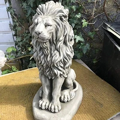 Image of Upright Lion Stone Statue Large Garden Ornament Reconstituted Concrete African Animal Outdoor Decoration British Made Sculpture
