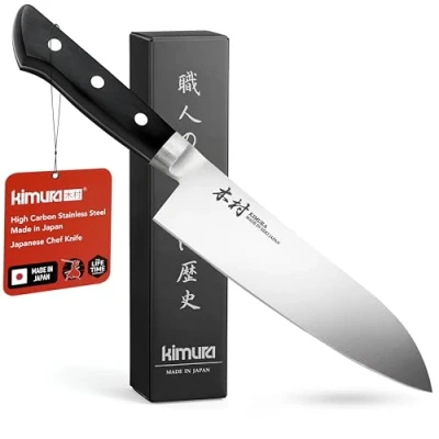 Image of Kimura Santoku Knife, [Made in Japan], 7 inch Professional Chef Ultra Sharp High Carbon Molybdenum Stainless Steel Kitchen Knives, Chefs Knife with Ergonomic Handle Japanese Chef&#039;s