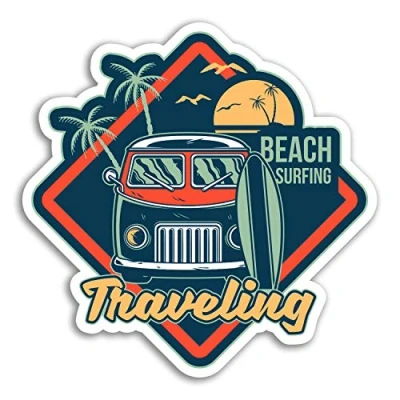 Image of 2 x 10cm Surf Van Vinyl Stickers Surfer Beach Sticker Laptop Luggage #18464 (10cm Wide)