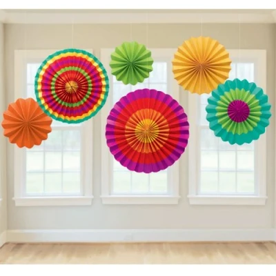 Image of Fiesta Colorful Paper Fan Decorations 6pc