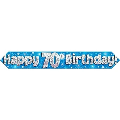 Image of OakTree Happy 70th Birthday Foil Holographic Banner, Blue, 9 ft