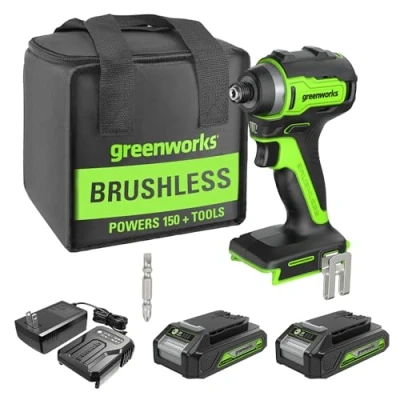 Image of Greenworks 24V Brushless 1/4&quot; Cordless Impact Driver, (2) 2.0Ah Batteries, Compact Charger, and Bag Included
