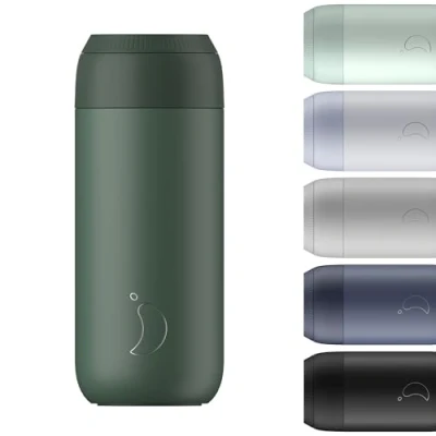 Image of Chilly&#039;s Series 2 Coffee Cup Tight Seal, No Sweating BPA Free Stainless Steel Reusable Double Walled, Vacuum Insulated Pine Green, 500ml
