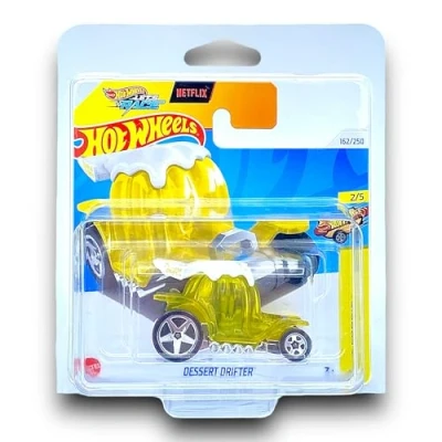 Image of Hot Wheels Dessert Drifter (Clear Yellow &amp; White Let&#039;s Race) 2/5 Fast Foodie 2024 162/250 (Short Card) includes a KLAS Car Keeper Protector Case HTD87