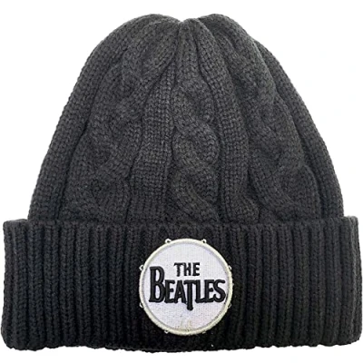 Image of The Beatles Unisex Beanie Hat. Drum Logo (Cable Knit) Black