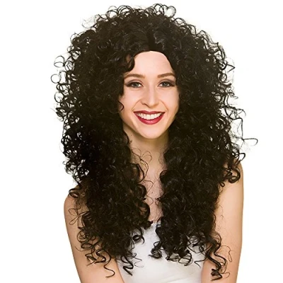Image of Wicked Costumes Adult Black Long Curly Fancy Dress Wig