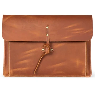 Image of Londo OTTO500 Real Grain Leather MacBook Pro Case with Front Pocket &amp; Flap Closure (Camel, 13 Inches)