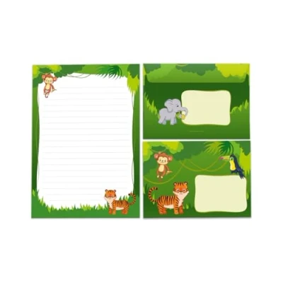 Image of Writing Paper Set Letter Pad with Envelope for Girls Boys Kids Tiger Animals Lined (A5 25 Sheets + 15 Envelopes)