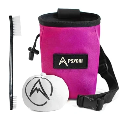 Image of Psychi OG Waist Chalk Bag Starter Pack Bundle for Rock Climbing Bouldering Gym (Magenta)