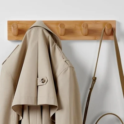Image of LARHN Wooden Coat Hooks Wall Mounted Rack with 5 Hooks, 42cm for Series 6