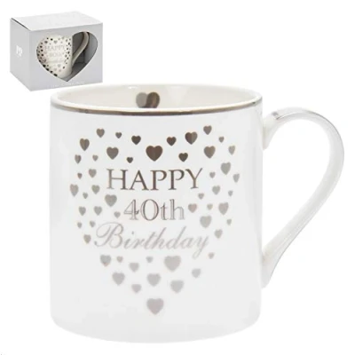 Image of The Leonardo Collection LP34048 Ceramic 40th Birthday Mug Hearts 1 Piece 8x8x9 cm Accessory, Cream and Gold