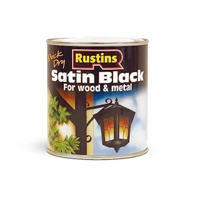 Image of RUSTINS Quick Drying Satin Black Paint 500ml Effortless Application for a Smooth, Professional Finish Perfect DIYers Seeking Fast Results and Durability on Interior &amp; Exterior Surfaces