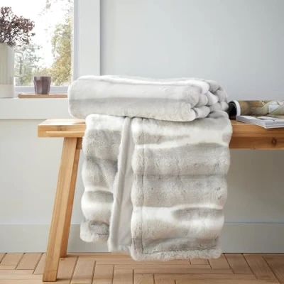 Image of Catherine Lansfield Flint Cosy Faux Fur 130x170 cm Blanket Throw Silver Grey