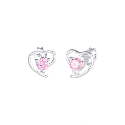 Image of Elli Women&#039;s 925 Sterling Silver Pink Xilion Cut Heart Zirconia Stud Earrings