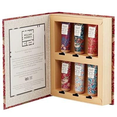 Image of William Morris at Home Patchouli &amp; Red Berry Hand Cream Gift Set Collection Infused With Shea Butter Essential Oils Travel Friendly Sizes 6 x 30ml