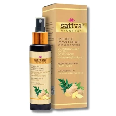 Image of SATTVA AYURVEDA Hair Tonic with Vegan Keratin Repair and Volume Natural Scalp for Dry Itchy Water Neem Ginger Alcohol Free Dermatologically Tested