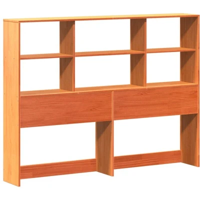Image of vidaXL Headboard with Storage Bed Wax Brown Solid Pine Wood, 150 cm Width Bedroom Organizer, Freestanding Design 6 Compartments