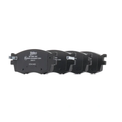 Image of 581011GA00, 581011GA10, 581011GE00, 581011JA10 Brake pad set VALEO 301868 FIRST Front Axle incl. wear warning contact with anti squeak plate