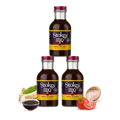 Image of Stokes Sweet &amp; Sticky BBQ Sauce 3PK, Thick Rich Sauce, Perfect For Grilling Dipping, Award Winning a Smoky Flavor