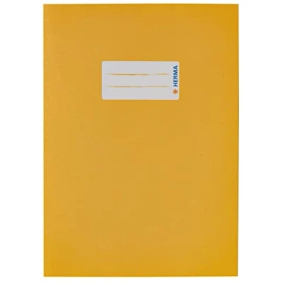 Image of HERMA Paper Exercise Book Cover A5, with Inscription Field, Made of 100% Recycled Paper, Slip on Jackets for School, Yellow