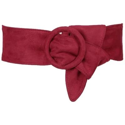 Image of Elerevyo Ladies Solid Wide Waist Belt, Vintage Round Buckle Obi Cinch Belts Waistband for Dress Rose Red 65 89cm/25.59 35.03&quot;
